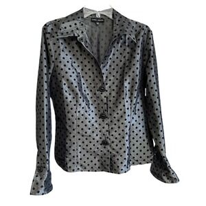Randy Kemper Women's Velvet Polka Dot Button Up Shirt Blouse Black Grey Sz 14